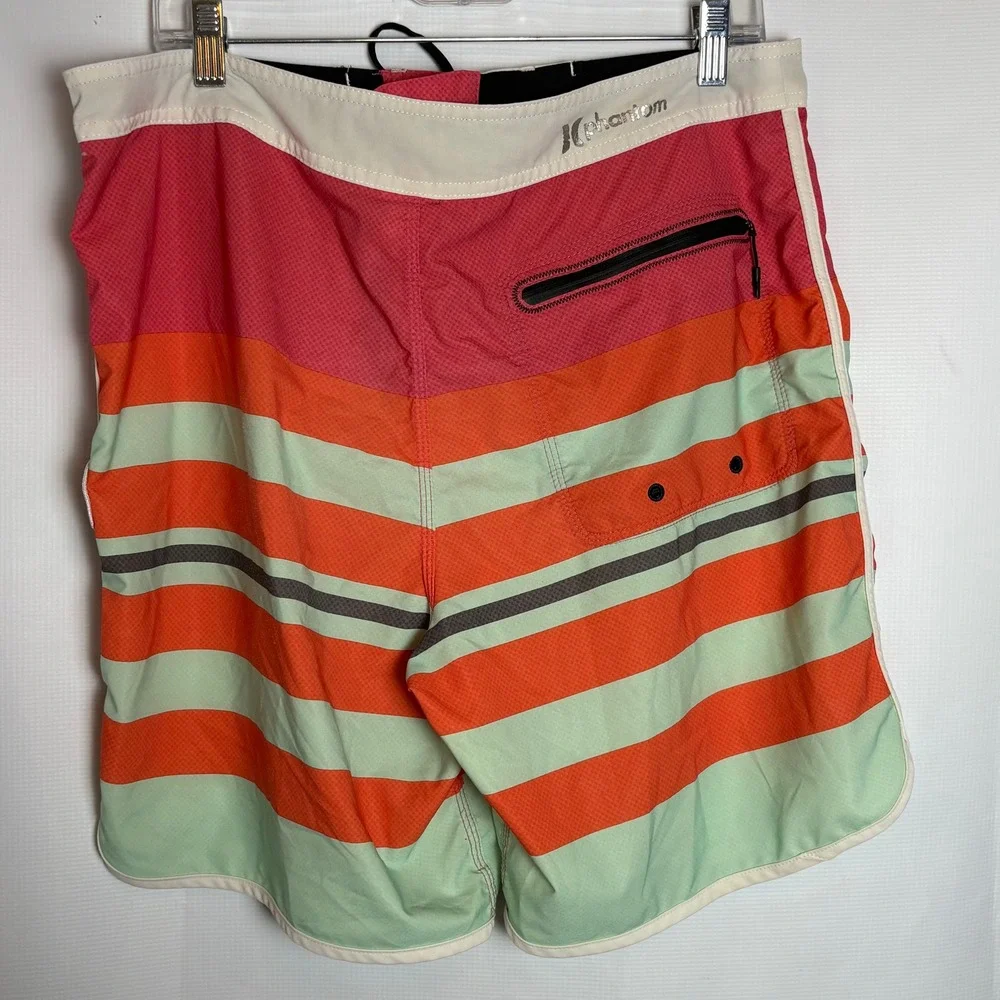 Hurley Phantom Board‎ Shorts Mens 34 Orange Pink Mint Green Striped Surf Swim